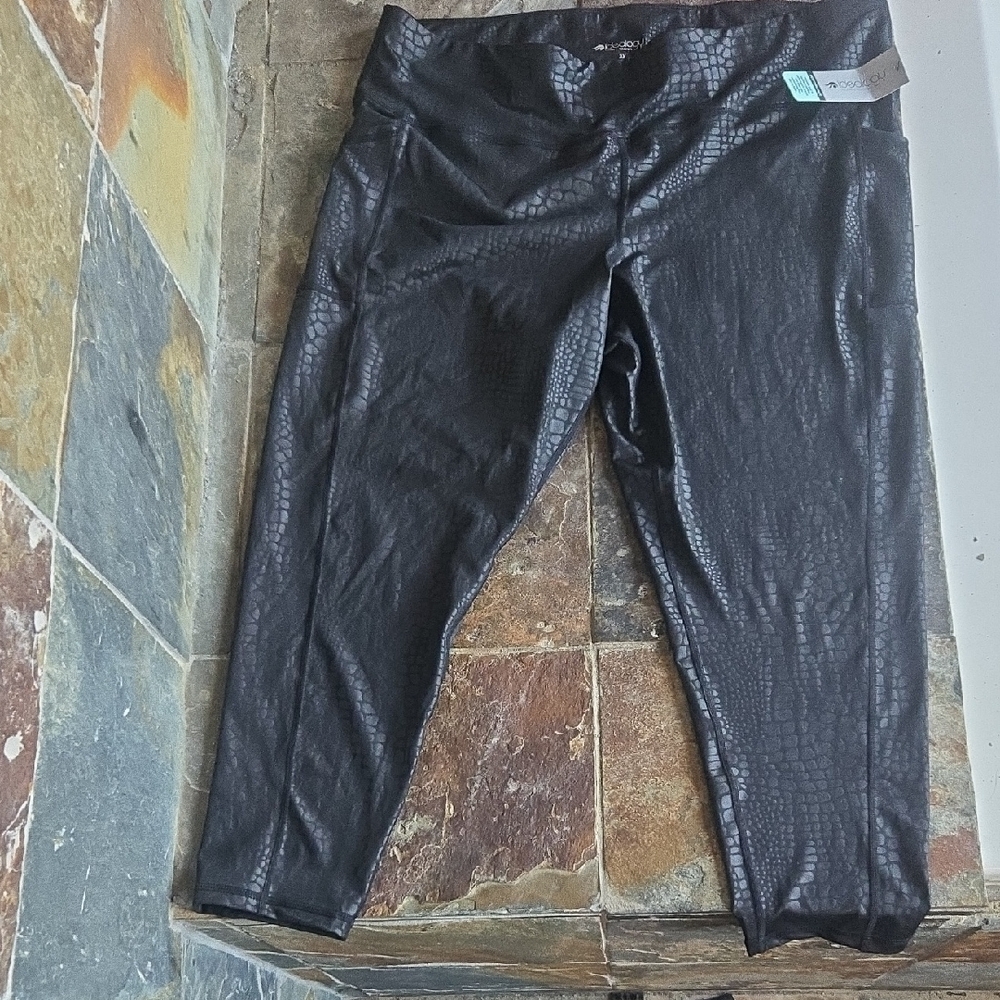 Ideology Black Textured Womens Leggings